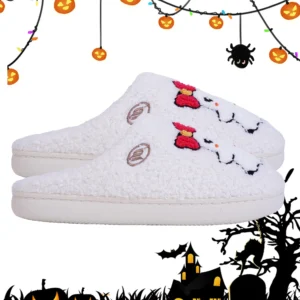 Cute Ghost Plush Slippers Fluffy Home Slippers Comfortable Fuzzy Halloween Ghost Slippers Pumpkin Spooky Slippers for Men Women