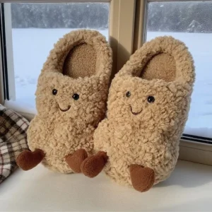 Creative and Fun Peanut-Shaped Home Warm Cotton Slippers for Women, Ins-Style Plush Non-Slip Winter Indoor Ladies' Slippers