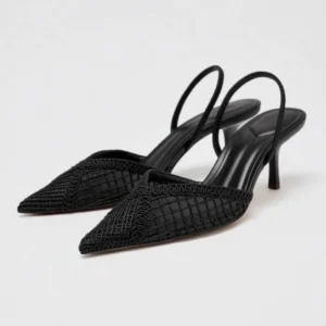 Fashion Black Hollow Mesh Woven Brand Pumps Women Comfort Pointed Toe Shallow High Heel Sandals Elegant Thin Heel Designer Shoes